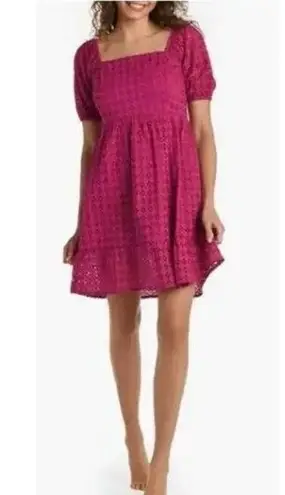 La Blanca Cover Up Dress Eyelet Magenta Puff Sleeves Size LARGE New NWT