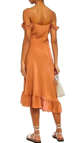 Maje Routila Wrap-Effect Cold-Shoulder Ruffled Broadcloth Dress - Orange