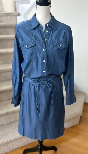 Boden Denim Long Sleeve Knee Length Blouson Tie Waist Shirt Dress 8 TALL Blue