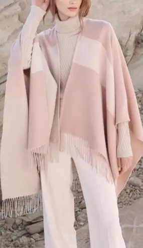 SOIA & KYO NEW Yadira Colorblock Fringe Scarfigan Cape Shawl Shrug Neutral Knit