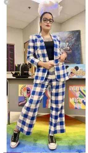 Veronica Beard Blue White Gingham Cotton Blend Oversized Bexley Jacket Blazer 10