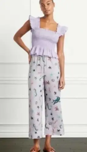 Hill House NEW Home The Skylar Pant Linen Purple Sea Creatures Wide Leg Medium