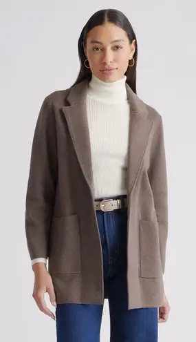 Quince 100% Organic Cotton Knit Blazer Open Front pockets Heather Brown EUC Sz M