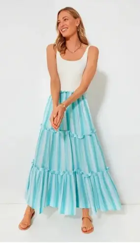 Tuckernuck Aquamarine Gauze Prado Striped Tiered Maxi Skirt 3XL