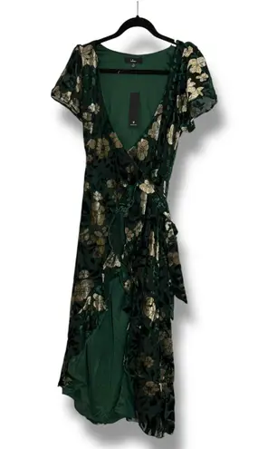 Lulus Dark Green Floral Velvet Midi Wrap Dress Women’s XS New with Tags