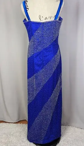 Jazz Couture Designs by Adagio Bella Long Silk Beaded Formal Gown Blue Size 14