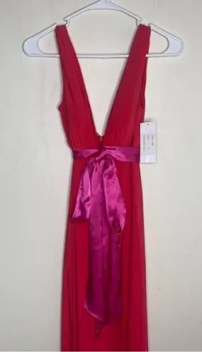 Y2K Flip Red & Pink Formal Bow Long Dress Size 2 Prom Barbie