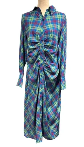 KITRI Lennox Blue Check Ruched Shirt Dress Size US 12 / UK 16
