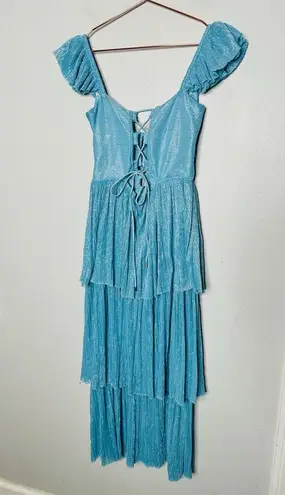 SABINA MUSAYEV Light Blue Metallic Corseted Back Keyhole Cutout Amandea Dress M Size M