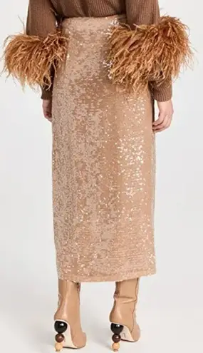 Lapointe Sequin Viscose High Waisted Camel Gold Sequin Midi Skirt Size 2
