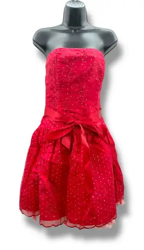 Jessica McClintock Gunne Sax Dress XS Red Strapless Prom Tulle Bow Vintage READ