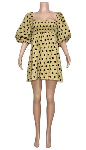 Faithfull the Brand Dallia Linen Mini Dress, Biscuit Emelda Dot, Small