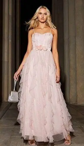 Pear Couture NWT Pear Culture Sweetheart Neck Pink Corset Corkscrew Tulle Gown Size 11/12