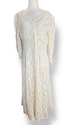 Vintage All That Jazz Floral Lace Dress Ivory Long Sleeve Button Front Bridal Size M