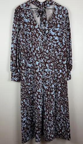 Eloquii A-Line Puff Sleeve Dress Women 20 Brown Blue Brush Stroke Keyhole Artsy
