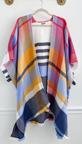 Aerie Plaid Multi Rainbow Beach Shrug Blanket Cardigan Poncho