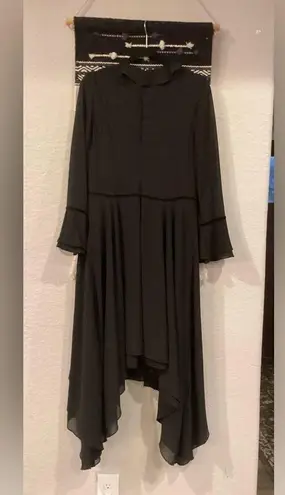 Shani Collection Ruffle Asymmetrical Long Sleeve Midi Dress Hanky Hem Black Med Size 8