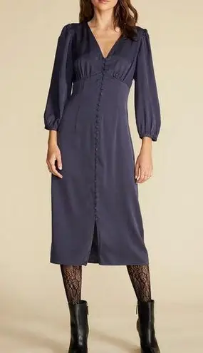 Amour Vert Aurelie Stretch Silk Bustier Midi Dress in Night Sky Blue