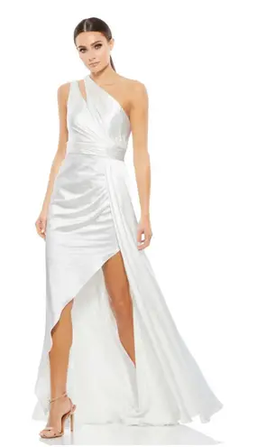 Mac Duggal Mac Diggal White One Shoulder Cutout Charmeuse Gown Satin Size 8