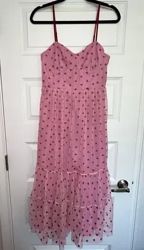 Betsey Johnson New,  Hearts Print Tulle Ruffle Dress