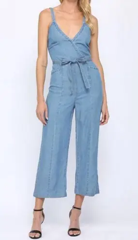 FATE. Natural Fiber Tencel Denim Wrap Front Wide Leg Jumpsuit w Tie Belt Small