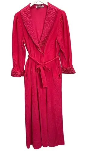 Vanity Fair Vintage Fleece Robe Housecoat Size M Bright Pink Nylon Blend Quilted