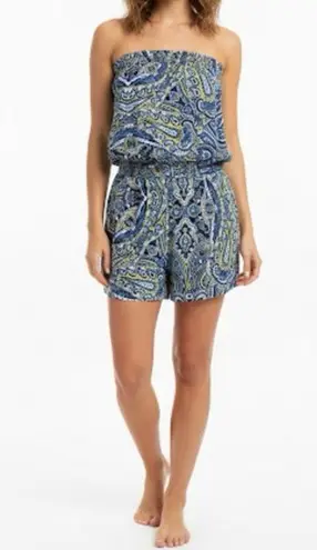 Soma Strapless Shorts Romper Plaza Paisley Indigo Optional Straps Size S Blue