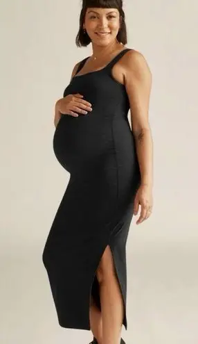 Beyond Yoga Beyond The Bump Black Spacedye Icon Ruched Maternity Midi Dress Size XS