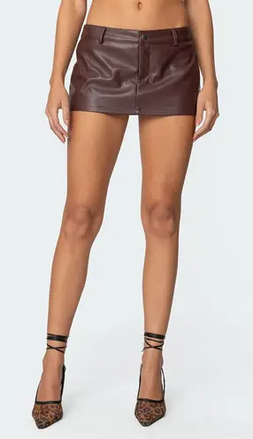 Edikted Frances Faux Leather Mini Skort Brown Women’s Size Large