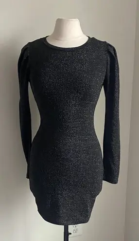 Know One Cares Metallic Bodycon Dress Womens Sz Medium Black Silver Long Sleeve