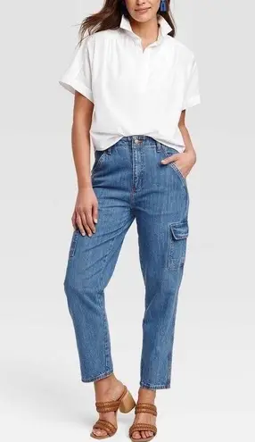 Universal Thread Cargo Boyfriend Jeans Mid Rise 100% Cotton Medium Wash Size 14 Blue