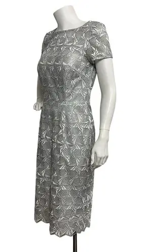 David Meister Silver Geo Illusion Lace Overlay Sheath Party Dress 6 Wedding FLAW