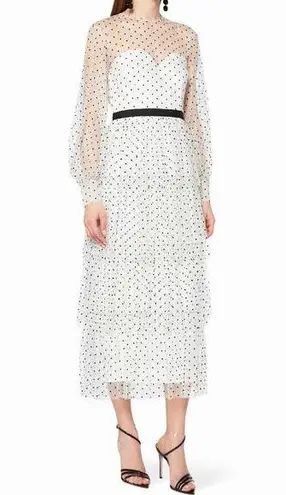 Alice McCALL Mysteria White Polka-Dot Tiered Tulle White Long Sleeve Midi Dress