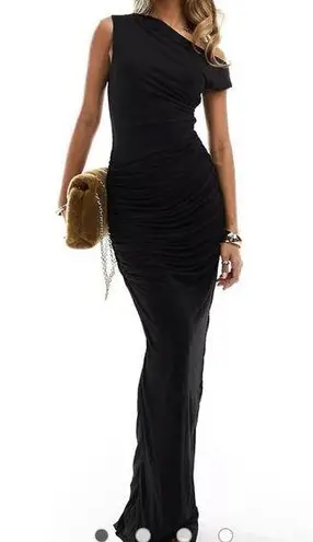 Naked Wardrobe Size L Maxi Dress Black Sculpt Off The Shoulder Ruched NEW