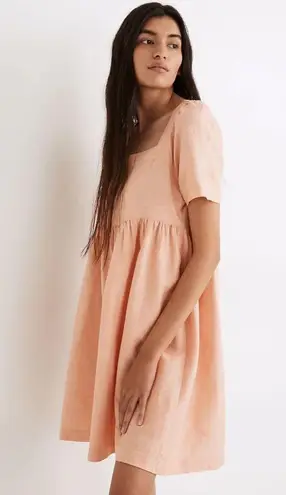 Madewell  Linen Medium Allie Mini Dress Faded Sunset Orange Pink Short Sleeve