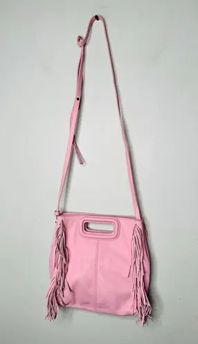 Maje Light Pink Smooth Leather Tassel Trimmed Magnetic Closure Clutch Bag Purse