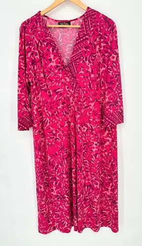 Bob Mackie Wearable Art Batik Printed Midi Dress Pink 1X Stretch Liquid Knit