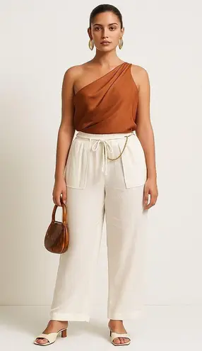 White Wide Leg Lounge Pants Drawstring Waist Coastal Minimalist Beachy 3XL Size undefined