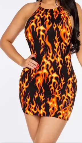 Bear Dance Fire Print With Open Back Mini Dress
