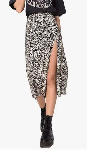 Urban Romantics True Wrap Midi Skirt with Micro Leopard Print Pattern in Size Small Tan Neutral