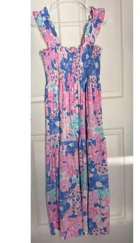 Mahi Gold The Fitz Dress Summer Jubilee in Shell pink blue floral smocked XS