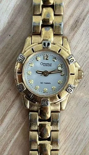 Caravelle by Bulova Ladies Watch Gold Tone Bracelet Pearl Dial Luminous Markers