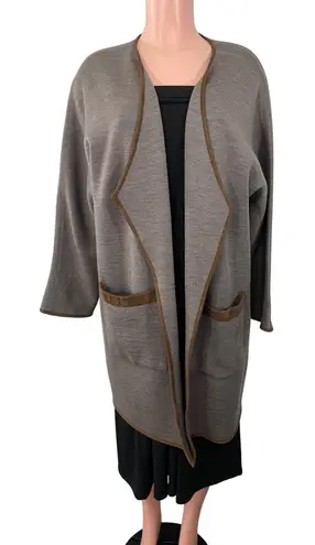 Soft Surroundings Cardigan Sweater Medium Taupe Brown Faux Suede Trim Open Front