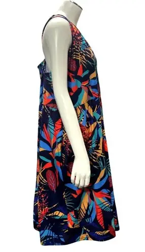 CCC Colorful Bohemian Style Spaghetti Strap Dress V Neck Tropical Leaf Print Med Blue Size undefined
