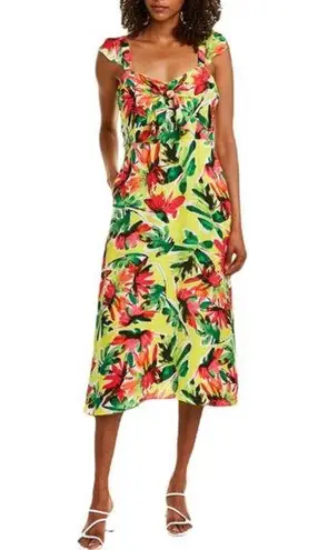 Julia Jordan  Yellow Multicolor Floral Sleeveless Midi Tropical Vaca Dress 8 NWT