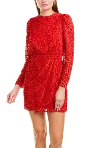 The Kooples Dress Women Large Red Velvet Animal Print Puff Sleeve Mini Party