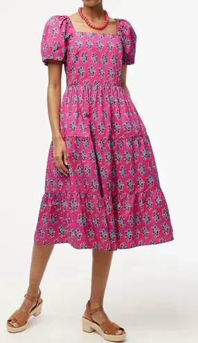 J. Crew | tiered block floral print puff sleeve midi dress Pink Size 14 - Image 1
