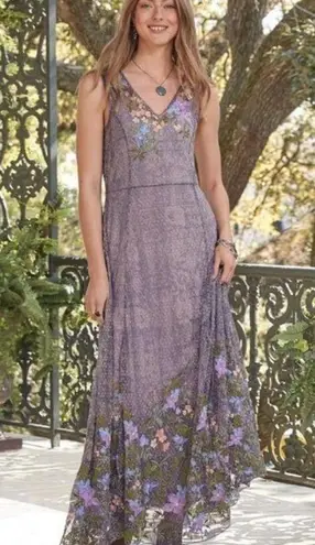 Sundance Embroidered Mesh Midi Dress Beige Size S