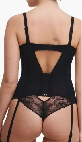 Chantelle NEW $195 Black Lingerie 36B US Orchids Underwire Bustier Garter Straps