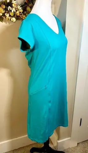 Toad & Co Tech Tomboy Crew Neck Cap Sleeves Performance Dress in Turquoise Sz S
